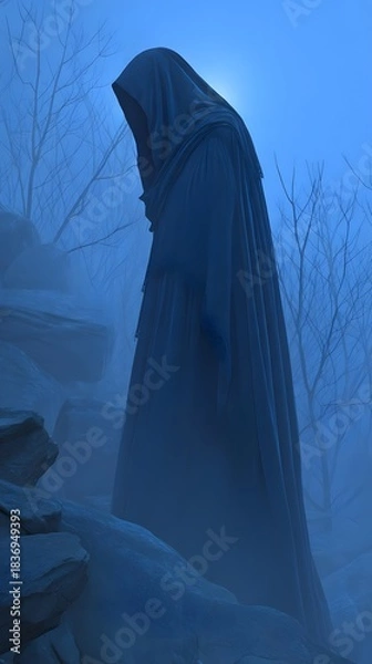 Obraz figure walking through misty forest of forgotten legends