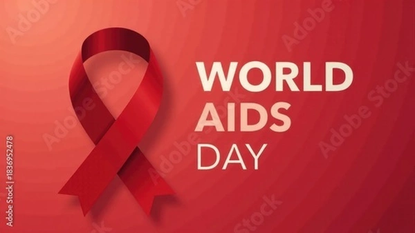 Fototapeta A red ribbon with the words 'world aids day' displayed prominently