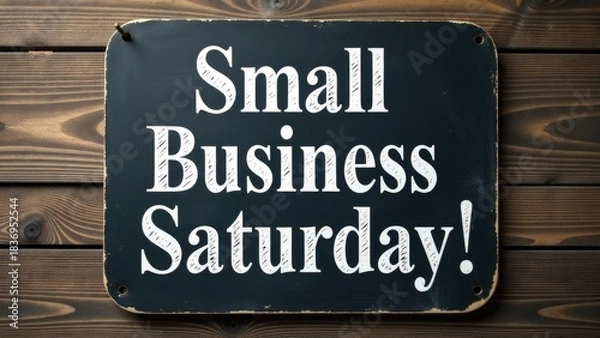 Fototapeta A bright and colorful sign promoting Small Business Saturday with a simple yet effective design