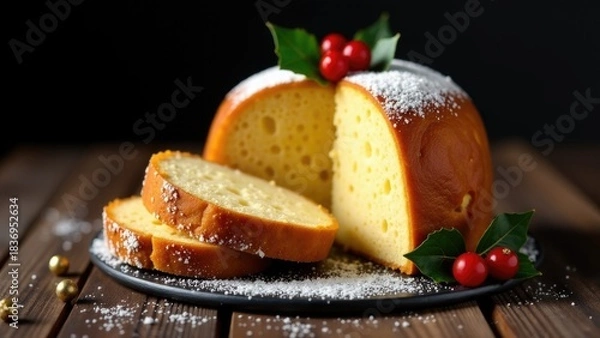 Fototapeta A slice of cake sitting on a plate, perfect for a dessert or snack
