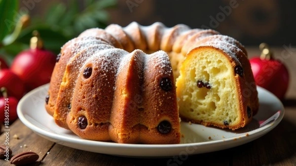 Fototapeta A slice taken from a bundt cake, showcasing its texture and flavors
