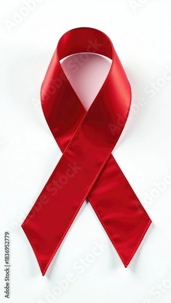 Fototapeta A single red ribbon laid out on a white surface