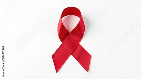 Fototapeta A single red ribbon placed on a white background