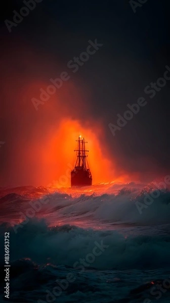 Obraz sailing through storm with glowing aura representing legendary voyage