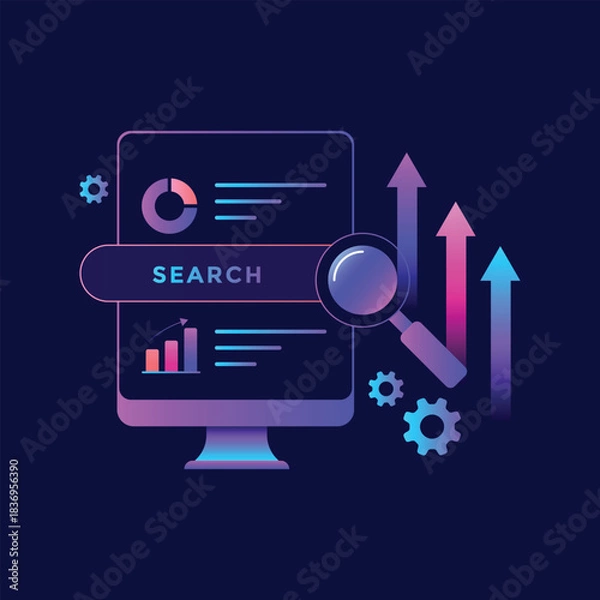 Obraz Search engine optimization and data analytics graphic with upward trending arrows