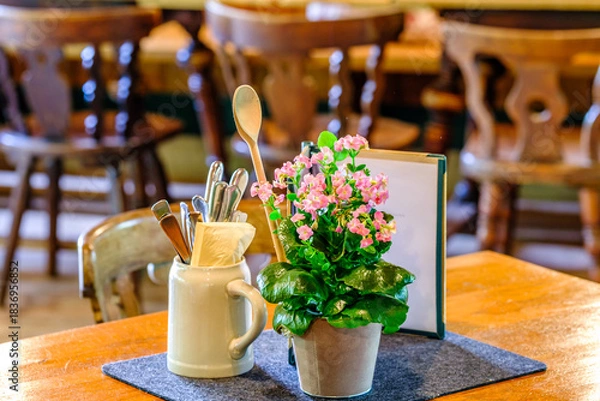 Fototapeta table at a rustic restaurant