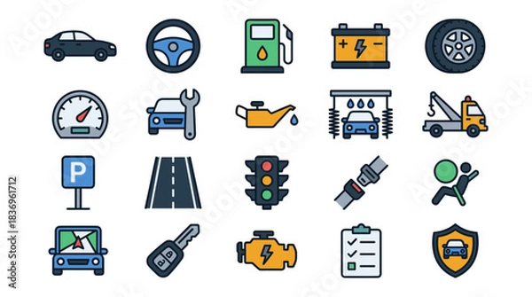 Obraz Auto Service Vector Icon Sheet File – Car Maintenance and Safety Symbols