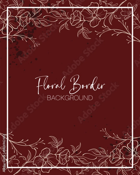 Obraz Floral border frame poster with ink splatter texture background