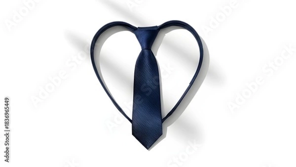 Fototapeta A dark blue necktie shaped into a heart loop on white background, symbolizing love, appreciation, and elegance—perfect for Men's Day or heartfelt occasions.