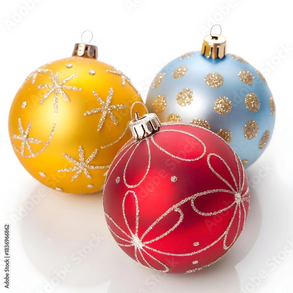 Obraz three Christmas balls on white background