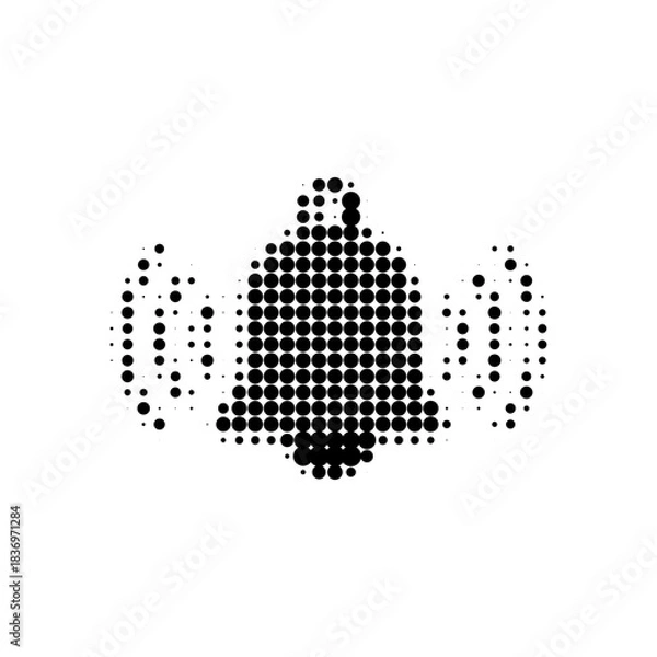 Fototapeta Halftone bell icon with ringing lines in black dots on white background, minimal digital notification symbol in retro pop art style.
