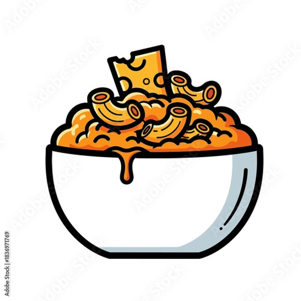 Fototapeta Simple Cartoon Illustration of a Bowl Filled with Pasta and Cheese on a White