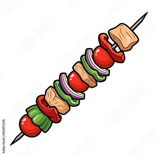 Fototapeta Colorful vegetable and meat kebab on skewers showcasing fresh ingredients in a