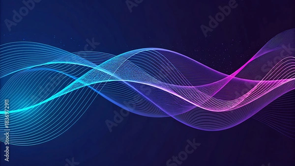 Fototapeta Abstract flowing wave of glowing particles on dark background
