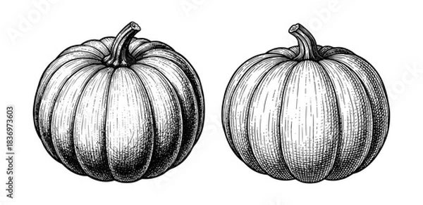 Obraz Pumpkins, vintage engraving style