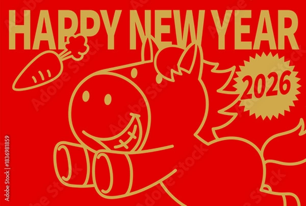 Fototapeta 2026年午年　年賀状テンプレート（馬のキャラクターL）