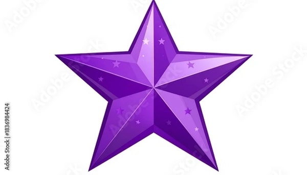 Fototapeta A five-pointed, purple star with lighter purple star designs scattered across its surface, set on a white background