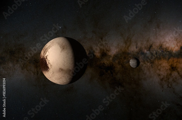 Obraz Pluto with charon - closeup view 3d illustration