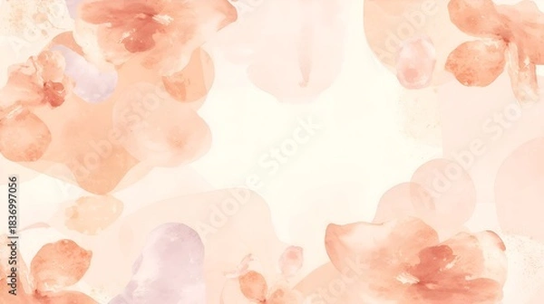 Fototapeta  soft watercolor background with abstract floral shapes in a soothing pastel palette of pale pink