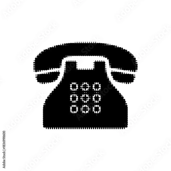 Fototapeta Halftone retro telephone icon in black and white, stylized vintage landline symbol with dotted texture for communication, contact, and customer service design.