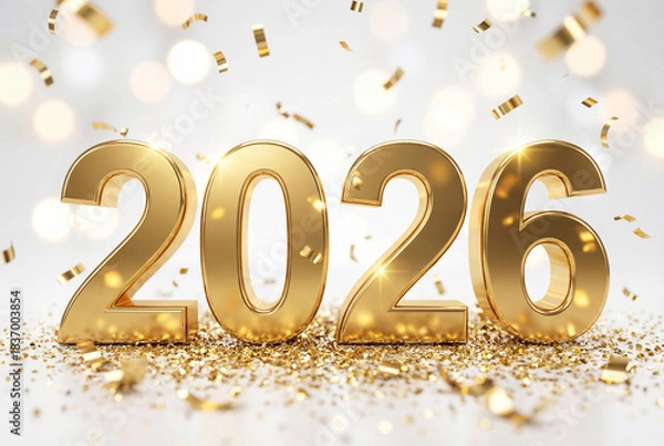 Obraz Golden 2026 numbers, new year celebration, festive background, falling confetti