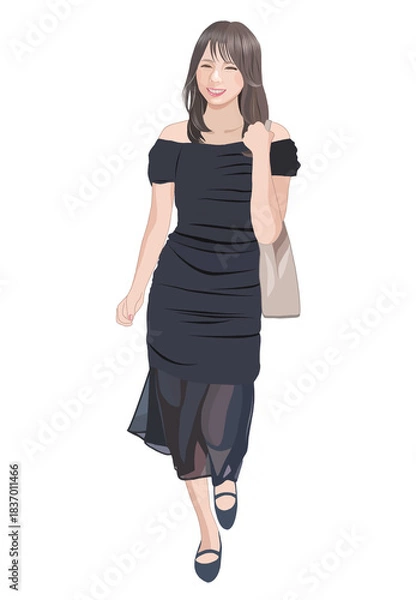 Obraz 嬉しい表情で歩くファッショナブルな若い女性イラスト