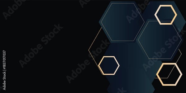 Fototapeta Modern luxury horizontal banner background with layers of golden hexagon shapes and shadow decoration.
