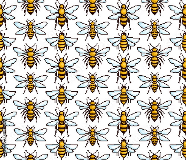 Obraz The seamless background with pixel bees.
