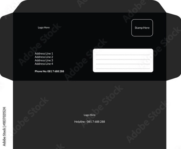 Obraz Business envelope simple template 9 by 4 size Black