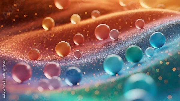 Fototapeta Vibrant abstract background with dreamy bokeh, floating spheres, and sparkling particles 