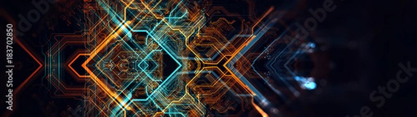 Obraz Płytka drukowana / Streszczenie zaplecza technologicznego wykonanego z innego elementu obwodu drukowanego. Efekt głębi pola i bokeh można wykorzystać jako dynamiczną tapetę cyfrową