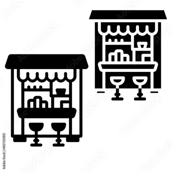 Obraz Solid Icons of Food Stalls or Bar
