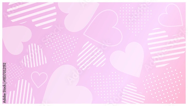 Obraz ピンクの光沢グラデーションに半透明ハートを散りばめた可愛い背景素材｜ドット柄・ストライプ柄入り