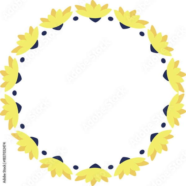 Fototapeta Wreath frame with colorful flower elements. Trendy graphic template. Cute empty frame box