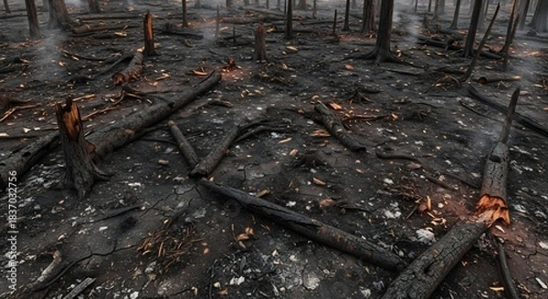 Fototapeta Devastated Forest Floor - A Scene of Destruction and Decay.