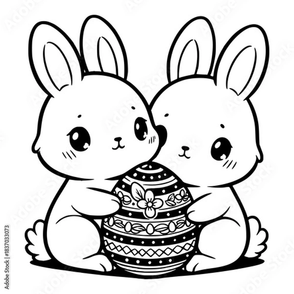 Fototapeta two adorable rabbits embracing an easter egg vector image illustration