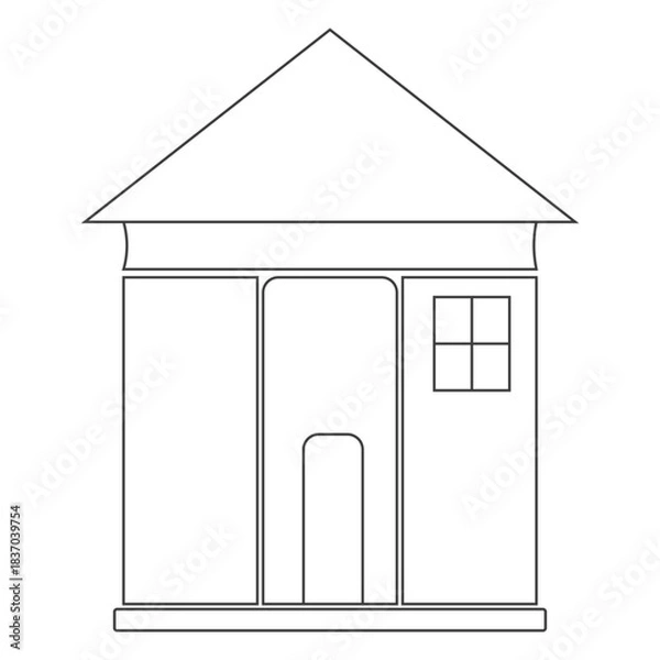 Fototapeta Simple black outline drawing of a classic house facade perfect for coloring or architectural design projects