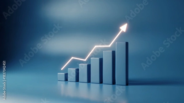 Obraz 3D Business Growth Bar Chart with Upward Arrow