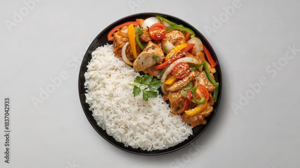 Obraz Colorful Chicken Stir Fry with Steamed Rice