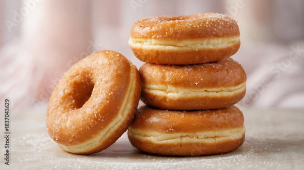 Obraz Fresh Glazed Donuts Stack on Table