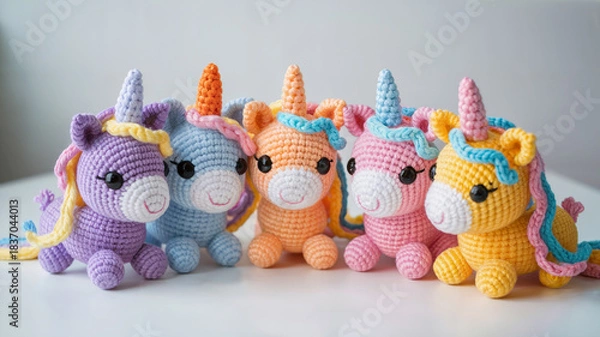 Obraz Handmade Crochet Unicorn Toys in Colorful Set