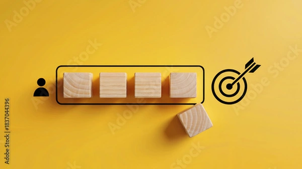 Obraz Progress Path Concept with Wooden Blocks and Target Goal