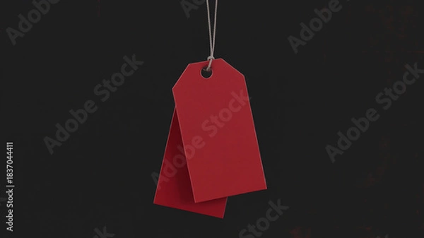 Obraz Red Hanging Blank Tag on Dark Background