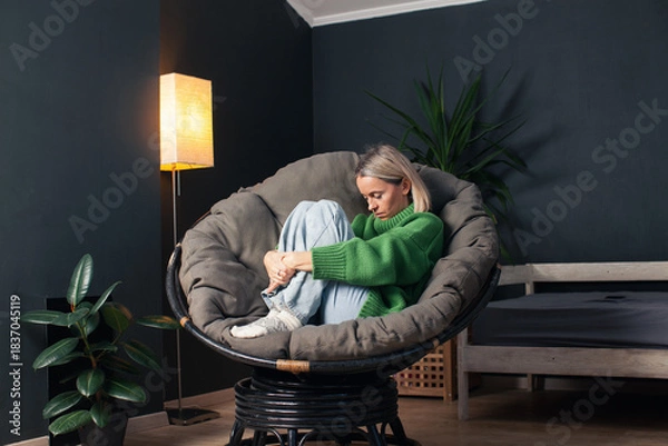 Obraz Middle age Sad Woman at Home