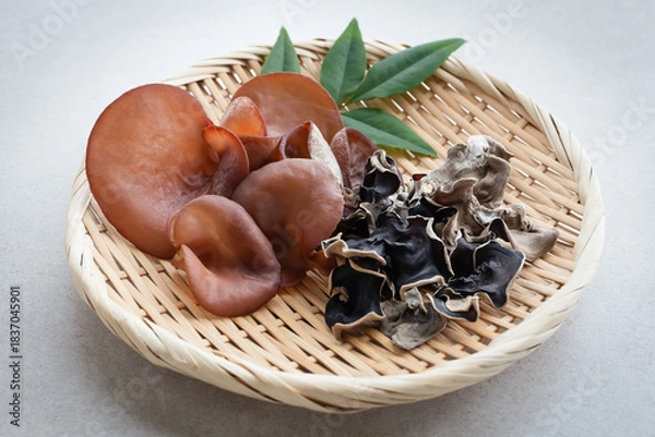 Obraz きくらげ　生キクラゲと乾燥キクラゲ