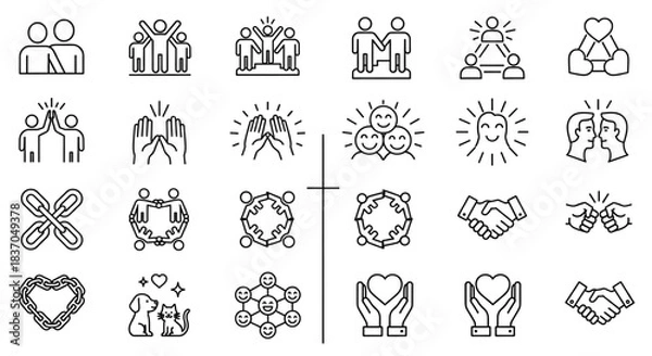 Fototapeta Teamwork Unity Connection Icons Set for Community Social Web Design Projects