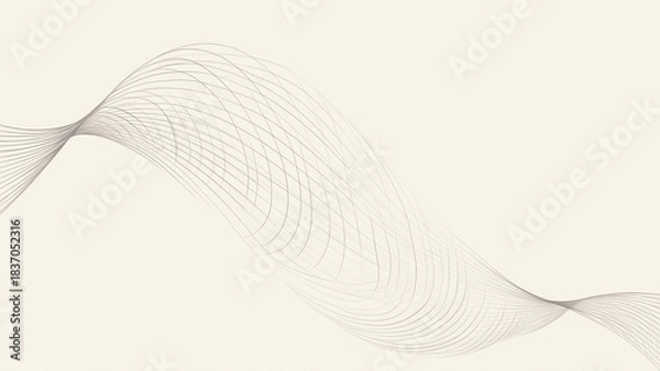 Obraz ベージュの背景に描かれた抽象的な茶色の波線と流れるようなデザイン