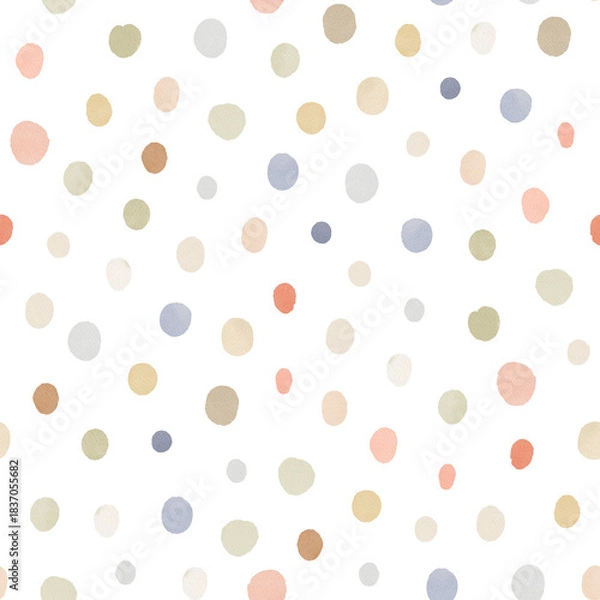Obraz Watercolor seamless pattern with delicate pastel circles, isolated illustration for baby wallpaper, textile or wrapping paper. Hand-drawn whimsy design print.