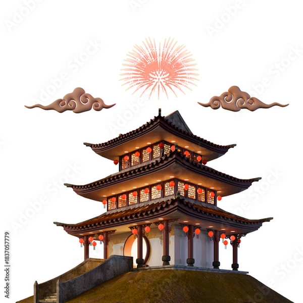 Fototapeta Chinese New Year Traditional Gate Building Side View