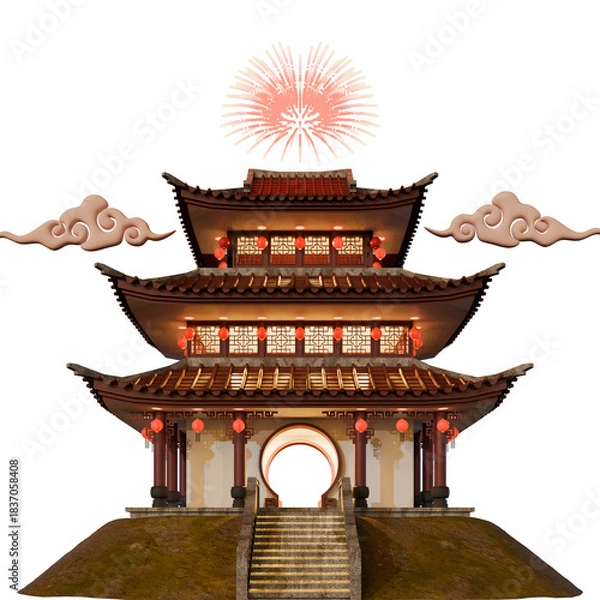 Fototapeta Chinese New Year Traditional Gate Building Front View